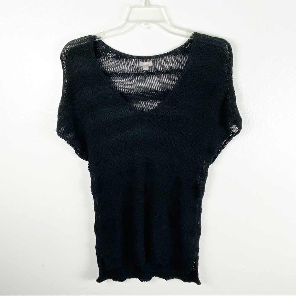 J. JILL Black Open Knit Hi Low V-Neck Sweater Small Beach Vacation Resortwear